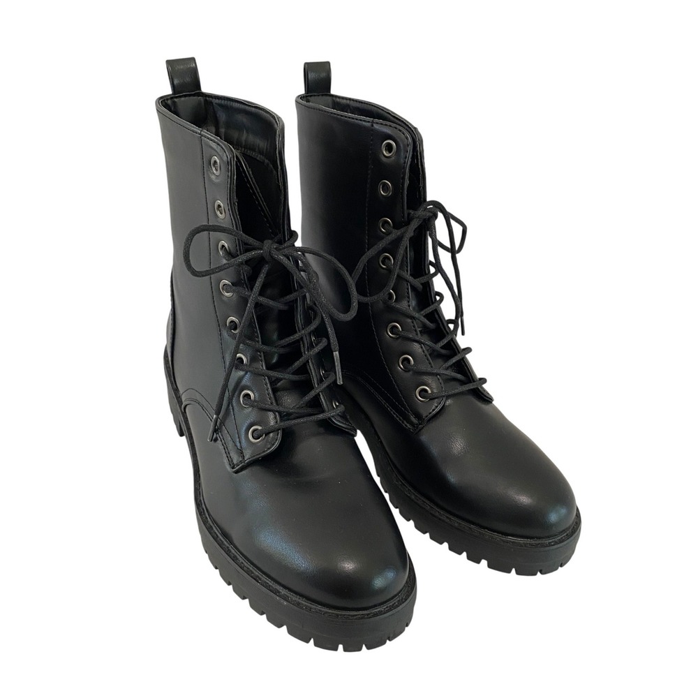 Unbranded Combat Boots Women 10 Black Excellent Lug Sole Lace Up Mid Calf